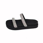 Papete Feminina Flatform Com Tiras De Strass 199051 Napa Preta