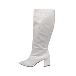 Bota Feminina Salto Bloco Bico Fino 190212 Craquelê Branco