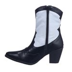 Bota Feminina Texana Cano Médio Bico Fino 23005 Napa Preta e Branca
