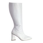 Bota Feminina Cano Longo Salto Triângulo 23020 Croco Off White