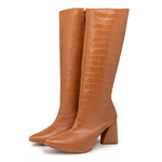 Bota Feminina Cano Longo Salto Triângulo 23020 Croco Whisky