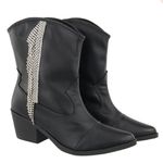 Bota Feminina Western Cano Curto Com Strass 23042 Napa Preta