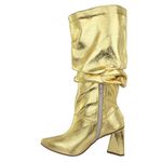 Bota Feminina Slouchy Salto Médio Triangular 23021 Cristal Ouro