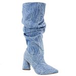 Bota Feminina Slouchy Salto Médio Triangular 23021 Tecido Jeans