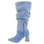 Bota Feminina Slouchy Salto Médio Triangular 23021 Tecido Jeans
