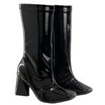 Bota Feminina Cano Médio Bico Quadrado 23022 Stretch Verniz Preto
