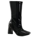 Bota Feminina Cano Médio Bico Quadrado 23022 Stretch Verniz Preto