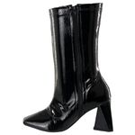 Bota Feminina Cano Médio Bico Quadrado 23022 Stretch Verniz Preto