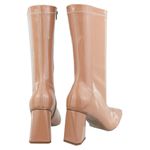 Bota Feminina Cano Médio Bico Quadrado 23022 Stretch Verniz Rosado