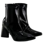 Bota Feminina Cano Curto Salto Triângulo 23023 Stretch Verniz Preto
