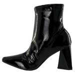 Bota Feminina Cano Curto Salto Triângulo 23023 Stretch Verniz Preto