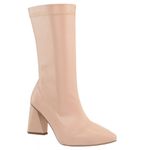Bota Feminina Cano Médio Salto Triângulo 23024 Stretch Verniz Nude