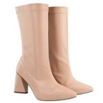 Bota Feminina Cano Médio Salto Triângulo 23024 Stretch Verniz Nude