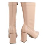 Bota Feminina Cano Médio Salto Triângulo 23024 Stretch Verniz Nude