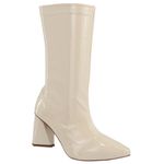 Bota Feminina Cano Médio Salto Triângulo 23024 Stretch Verniz Off White