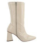 Bota Feminina Cano Médio Salto Triângulo 23024 Stretch Verniz Off White