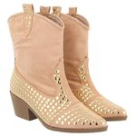 Bota Feminina Texana Salto Baixo Com Spikes 23040 Suede Rosado Western
