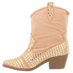 Bota Feminina Texana Salto Baixo Com Spikes 23040 Suede Rosado Western