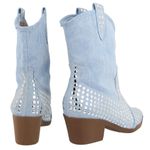 Bota Feminina Texana Salto Baixo Com Spikes 23040 Tecido Jeans Claro