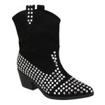 Bota Feminina Texana Salto Baixo Com Spikes 23040 Camurça Preta Western