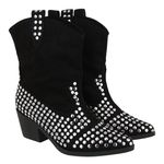 Bota Feminina Texana Salto Baixo Com Spikes 23040 Camurça Preta Western