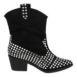 Bota Feminina Texana Salto Baixo Com Spikes 23040 Camurça Preta Western