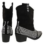 Bota Feminina Texana Salto Baixo Com Spikes 23040 Camurça Preta Western