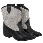 Bota Feminina Texana Cano Curto Com Strass 23142 Napa Preta Western