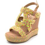 Sandália Feminina Anabela 4012 Napa Nude e Corda Amarela Neon