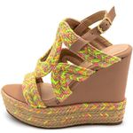 Sandália Feminina Anabela 4012 Napa Nude e Corda Amarela Neon