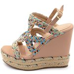 Sandália Feminina Anabela 4012 Napa Nude e Corda Azul Bebê