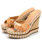 Tamanco Feminino Anabela Com Sisal 4051 Tecido Floral Caramelo
