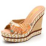 Tamanco Feminino Anabela Com Sisal 4051 Tecido Floral Caramelo