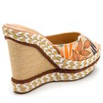 Tamanco Feminino Anabela Com Sisal 4051 Tecido Floral Caramelo