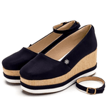 Tênis Feminino Anabela Salto Médio 170407 Napa Azul Marinho