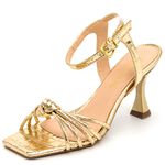 Sandália Feminina Salto Taça 182109 Craquelê Dourado