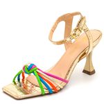 Sandália Feminina Salto Taça 182109 Craquelê Dourado e Colorido