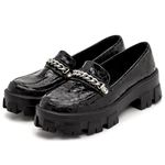 Sapato Feminino Oxford Tratorado 190253 Craquelê Verniz Preto