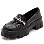 Sapato Feminino Oxford Tratorado 190253 Craquelê Verniz Preto