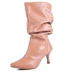 Bota Feminina Salto Médio e Fino Slouchy 17000 Napa Nude