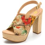 Sandália Feminina Meia Pata 170906 Tecido Floral Bege