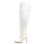 Bota Over Feminina Acima Do Joelho Cano Alto Salto Fino 1716 Napa Branca Numeração Especial