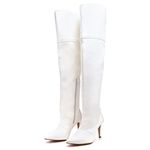 Bota Over Feminina Acima Do Joelho Cano Alto Salto Fino 1716 Napa Branca Numeração Especial