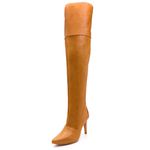 Bota Over Feminina Acima Do Joelho Cano Alto Salto Fino 1716 Napa Caramelo Numeração Especial