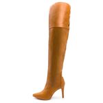 Bota Over Feminina Acima Do Joelho Cano Alto Salto Fino 1716 Napa Caramelo Numeração Especial