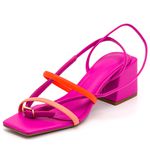 Sandália Feminina Salto Bloco 182112 Napa Magenta e Colorido