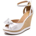 Sandália Feminina Anabela Com Laço 3085 Napa Branca