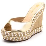 Tamanco Feminino Anabela Com Sisal 4051 Napa Dourada