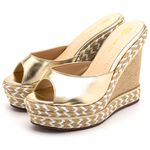 Tamanco Feminino Anabela Com Sisal 4051 Napa Dourada