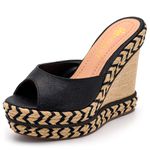 Tamanco Feminino Anabela Com Sisal 4051 Napa Cintilante Preta